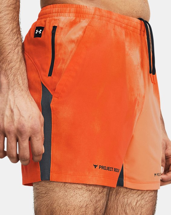 Men's Project Rock Ultimate 5" Training Printed Shorts in Orange image number 3